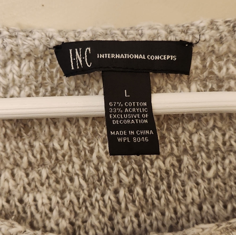 INC International Concepts Gray Sweater lace trim hem size Large - Picture 2 of 3